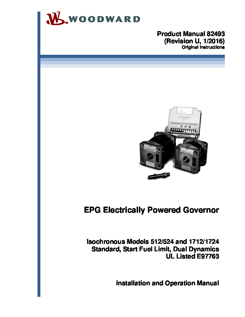 First Page Image of 8290-050 82493 Woodward 1712 -1724 and 512-524 Isochronous EPG Electrically Powered Governor.pdf